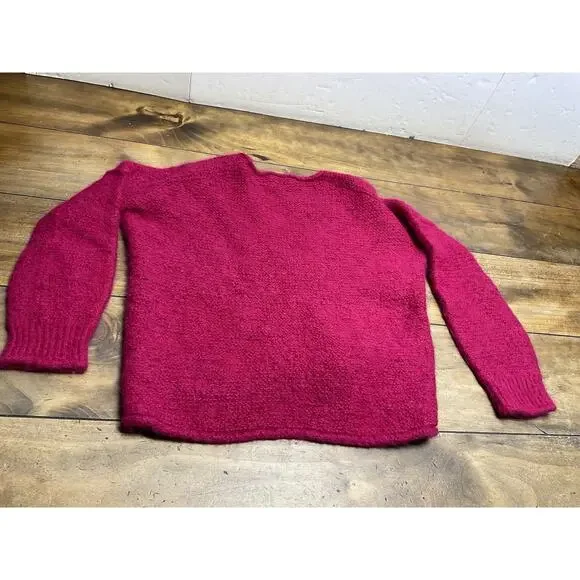 Free People Theo Alpaca Blend V-Neck Sweater Fuchsia Size Medium - Picture 9 of 10